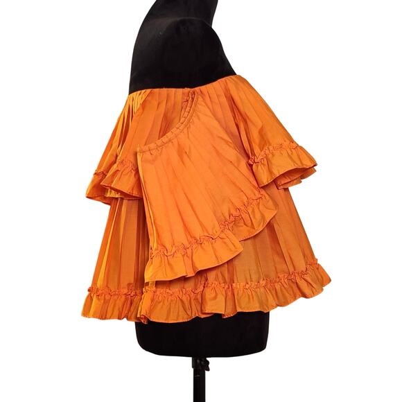 STRUT & BOLT Orange Pleated Ruffle Off The Shoulder Top, Size Large - Picture 2 of 9